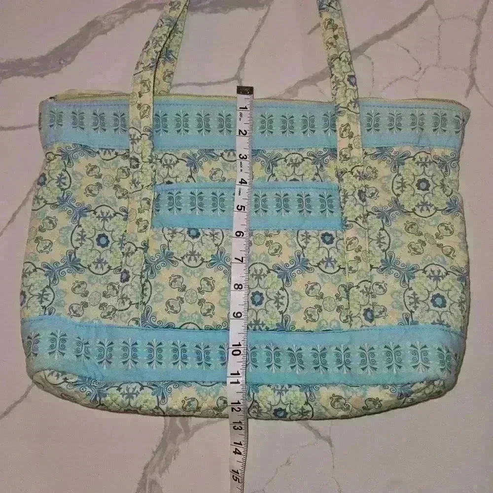 Lemon Hill Cotton Quilted Tote Bag Blue Green White